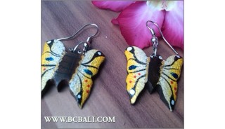Buterfly Wood Earring Carving Painting Bali
